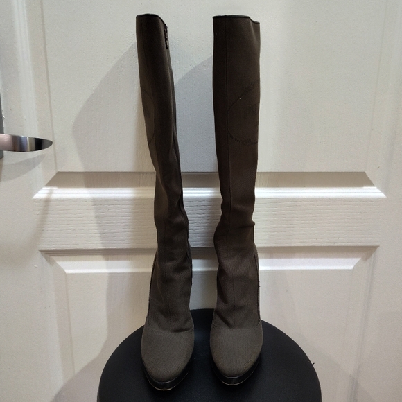 PRADA Logo Jacquard Calzature Donna Boots Women's Sz EU 37.5 US 7 Dark Brown - Picture 4 of 9